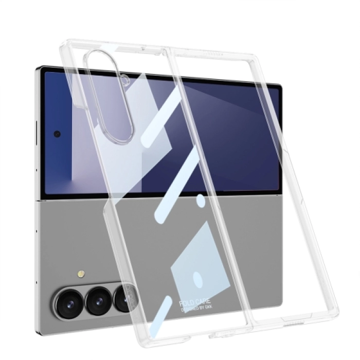 Samsung Galaxy Z Fold 7 Kılıf Premium Full Camlı Kıpta, Şok Emici ve Çizilmez Cam Kapaklı Tasarım - Şeffaf