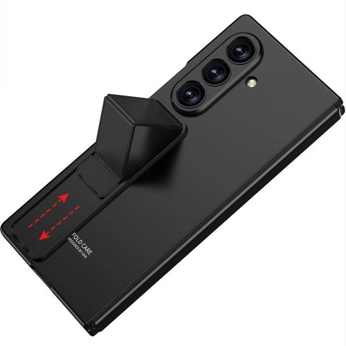 Samsung Galaxy Z Fold 7 Kılıf Standlı Kıpta Qstand Kapak, Cam Koruyuculu Tam Set - Siyah