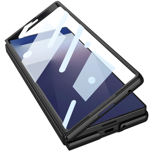 Samsung Galaxy Z Fold 7 Kılıf Standlı Kıpta Qstand Kapak, Cam Koruyuculu Tam Set - Siyah
