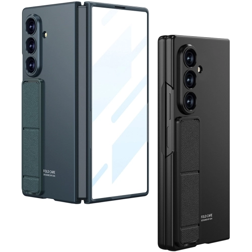 Samsung Galaxy Z Fold 7 Kılıf Standlı Kıpta Qstand Kapak, Cam Koruyuculu Tam Set - Siyah