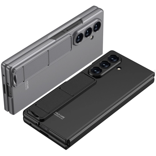 Samsung Galaxy Z Fold 7 Kılıf Standlı Kıpta Qstand Kapak, Cam Koruyuculu Tam Set - Siyah