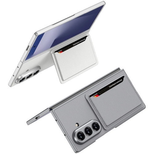 Samsung Galaxy Z Fold 7 Kılıf Suni Deri Arka Yüzey Kartlıklı Kıpta Silikon Kapak - Siyah Karbon