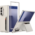 Samsung Galaxy Z Fold 7 Kılıf Suni Deri Arka Yüzey Kartlıklı Kıpta Silikon Kapak - Titanyum