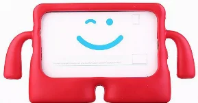 Samsung Tab A S6 Lite (P610) Kılıf Çocuklar İçin Standlı Eğlenceli Korumalı Silikon Tablet Kılıfı - Kırmızı