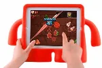 Samsung Tab A S6 Lite (P610) Kılıf Çocuklar İçin Standlı Eğlenceli Korumalı Silikon Tablet Kılıfı - Kırmızı