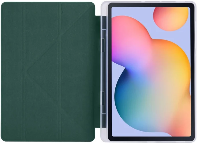 Samsung Tab A S6 Lite (P610) Tablet Kılıfı Standlı Tri Folding Kalemlikli Silikon Smart Cover - Koyu Yeşil