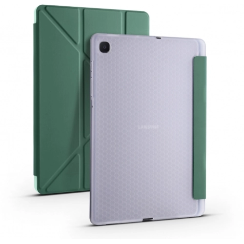 Samsung Tab A S6 Lite (P610) Tablet Kılıfı Standlı Tri Folding Kalemlikli Silikon Smart Cover - Koyu Yeşil