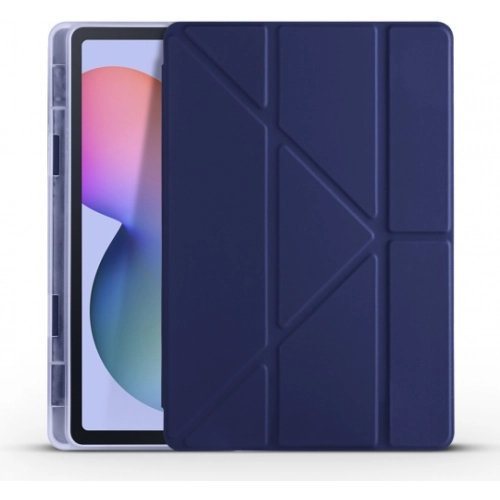 Samsung Tab A S6 Lite (P610) Tablet Kılıfı Standlı Tri Folding Kalemlikli Silikon Smart Cover - Lacivert