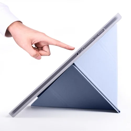 Samsung Tab A S6 Lite (P610) Tablet Kılıfı Standlı Tri Folding Kalemlikli Silikon Smart Cover - Mavi