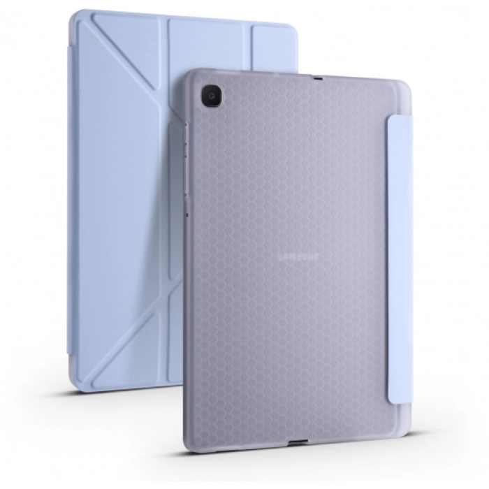 Samsung Tab A S6 Lite (P610) Tablet Kılıfı Standlı Tri Folding Kalemlikli Silikon Smart Cover - Mavi