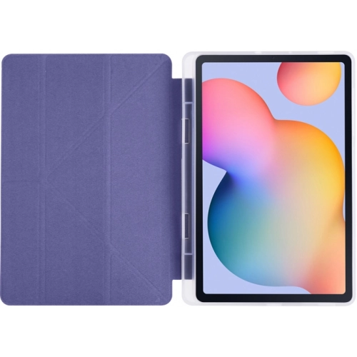 Samsung Tab A S6 Lite (P610) Tablet Kılıfı Standlı Tri Folding Kalemlikli Silikon Smart Cover - Mor