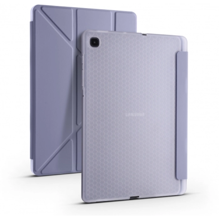 Samsung Tab A S6 Lite (P610) Tablet Kılıfı Standlı Tri Folding Kalemlikli Silikon Smart Cover - Mor