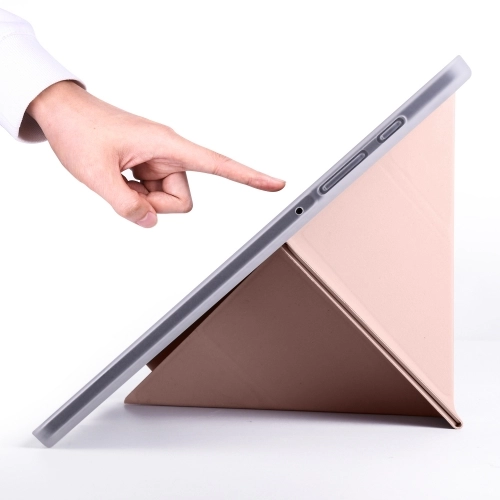 Samsung Tab A S6 Lite (P610) Tablet Kılıfı Standlı Tri Folding Kalemlikli Silikon Smart Cover - Pembe