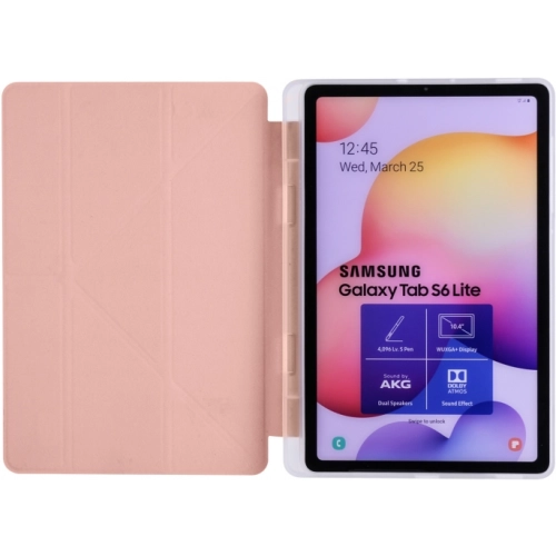 Samsung Tab A S6 Lite (P610) Tablet Kılıfı Standlı Tri Folding Kalemlikli Silikon Smart Cover - Pembe