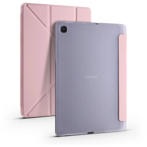 Samsung Tab A S6 Lite (P610) Tablet Kılıfı Standlı Tri Folding Kalemlikli Silikon Smart Cover - Pembe