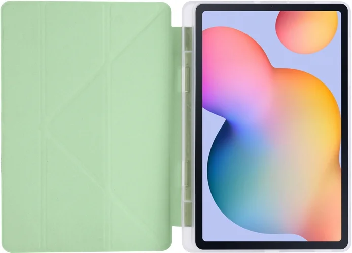 Samsung Tab A S6 Lite (P610) Tablet Kılıfı Standlı Tri Folding Kalemlikli Silikon Smart Cover - Yeşil