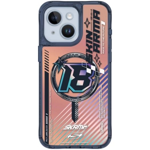 SkinArma Apple iPhone 15 (6.1) Kılıf Magsafe Şarj Özellikli Sticker Yapıştırmalı Drift Kapak - Mavi