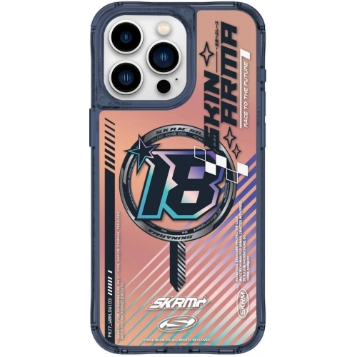 SkinArma Apple iPhone 15 Pro Max (6.7) Kılıf Magsafe Şarj Özellikli Sticker Yapıştırmalı Drift Kapak - Mavi