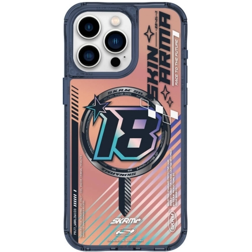 SkinArma Apple iPhone 15 Pro (6.1) Kılıf Magsafe Şarj Özellikli Sticker Yapıştırmalı Drift Kapak - Mavi