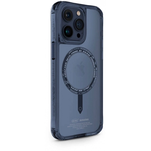 SkinArma Apple iPhone 15 Pro (6.1) Kılıf Şeffaf Magsafe Şarj Özellikli Kado Kartlıklı Saido Kapak - Mavi
