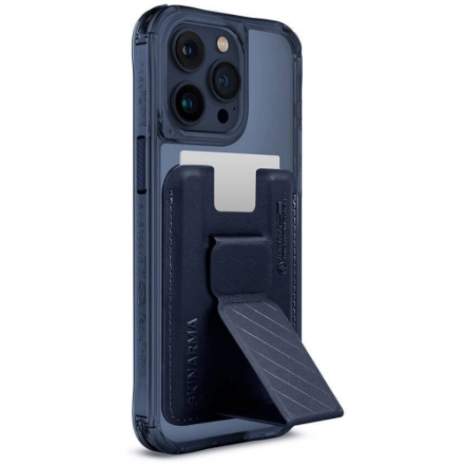 SkinArma Apple iPhone 15 Pro Max (6.7) Kılıf Şeffaf Magsafe Şarj Özellikli Kado Kartlıklı Saido Kapak - Mavi