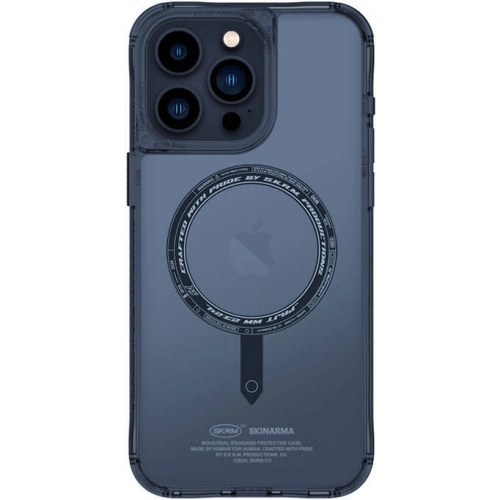 SkinArma Apple iPhone 15 Pro Max (6.7) Kılıf Şeffaf Magsafe Şarj Özellikli Kado Kartlıklı Saido Kapak - Mavi
