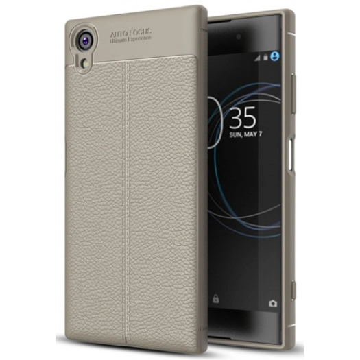 Sony Xperia XA1 Plus Kılıf Deri Görünümlü Lüks Parmak İzi Bırakmaz Niss Silikon Kapak - Gri
