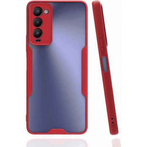 Tecno Camon 18T Kılıf Renkli Silikon Kamera Lens Korumalı Şeffaf Parfe Kapak - Kırmızı