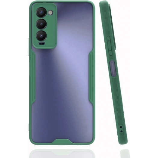 Tecno Camon 18T Kılıf Renkli Silikon Kamera Lens Korumalı Şeffaf Parfe Kapak - Yeşil