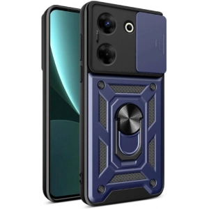 Tecno Camon 20 Kılıf Zırhlı Standlı Silikon Sürgülü Kamera Korumalı Tank Kapak - Mavi