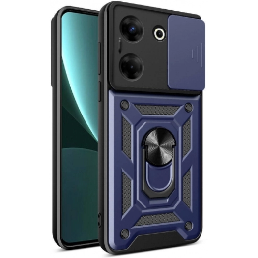 Tecno Camon 20 Kılıf Zırhlı Standlı Silikon Sürgülü Kamera Korumalı Tank Kapak - Mavi