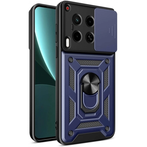 Tecno Camon 30 Kılıf Zırhlı Standlı Silikon Sürgülü Kamera Korumalı Tank Kapak - Mavi