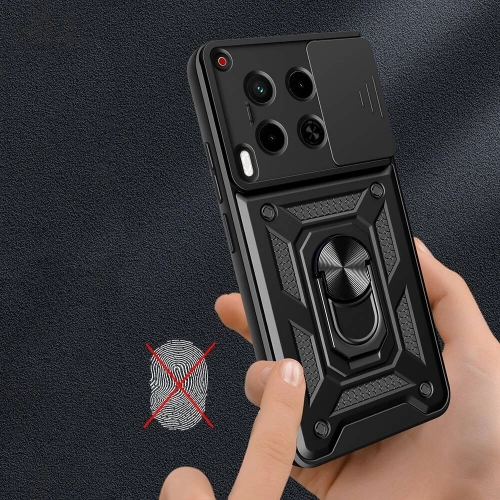 Tecno Camon 30 Kılıf Zırhlı Standlı Silikon Sürgülü Kamera Korumalı Tank Kapak - Mavi