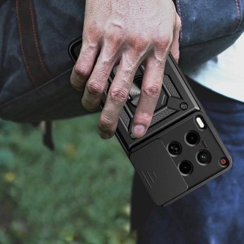 Tecno Camon 30 Kılıf Zırhlı Standlı Silikon Sürgülü Kamera Korumalı Tank Kapak - Mavi