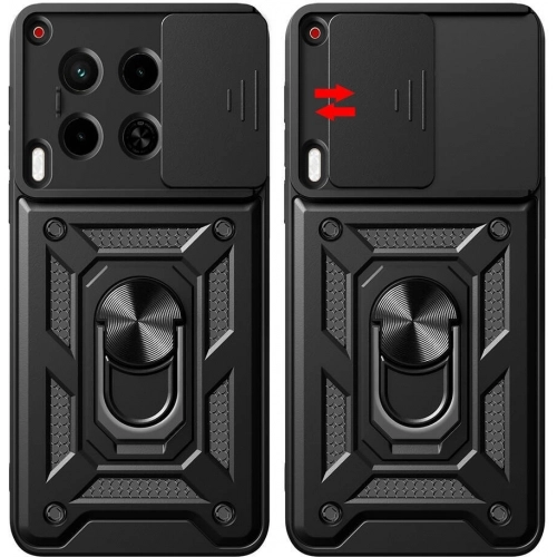 Tecno Camon 30 Kılıf Zırhlı Standlı Silikon Sürgülü Kamera Korumalı Tank Kapak - Siyah