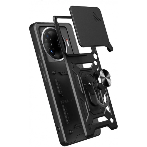 Tecno Camon 30 Pro Kılıf Zırhlı Standlı Silikon Sürgülü Kamera Korumalı Tank Kapak - Mavi