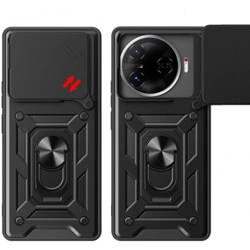 Tecno Camon 30 Pro Kılıf Zırhlı Standlı Silikon Sürgülü Kamera Korumalı Tank Kapak - Mavi