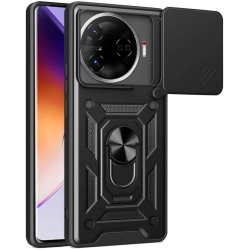 Tecno Camon 30 Pro Kılıf Zırhlı Standlı Silikon Sürgülü Kamera Korumalı Tank Kapak - Siyah