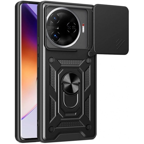 Tecno Camon 30 Pro Kılıf Zırhlı Standlı Silikon Sürgülü Kamera Korumalı Tank Kapak - Siyah