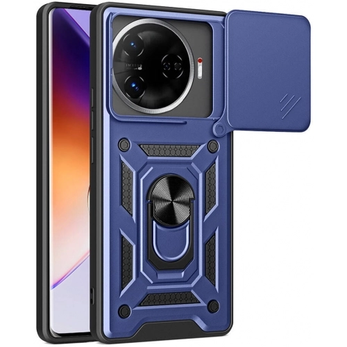 Tecno Camon 30 Pro Kılıf Zırhlı Standlı Silikon Sürgülü Kamera Korumalı Tank Kapak - Siyah