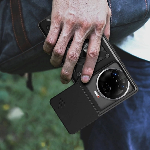 Tecno Camon 30 Pro Kılıf Zırhlı Standlı Silikon Sürgülü Kamera Korumalı Tank Kapak - Siyah