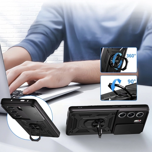 Tecno Camon 40 Pro Kılıf Zırhlı Standlı Silikon Sürgülü Kamera Korumalı Tank Kapak - Siyah