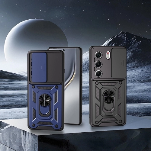 Tecno Camon 40 Pro Kılıf Zırhlı Standlı Silikon Sürgülü Kamera Korumalı Tank Kapak - Siyah