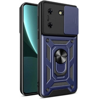 Tecno Pova 5 Kılıf Zırhlı Standlı Silikon Sürgülü Kamera Korumalı Tank Kapak - Mavi