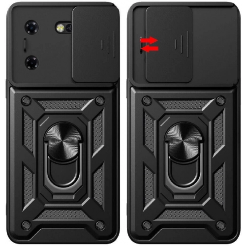 Tecno Pova 5 Kılıf Zırhlı Standlı Silikon Sürgülü Kamera Korumalı Tank Kapak - Mavi