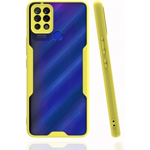 Tecno Pova Kılıf Renkli Silikon Kamera Lens Korumalı Şeffaf Parfe Kapak - Sarı