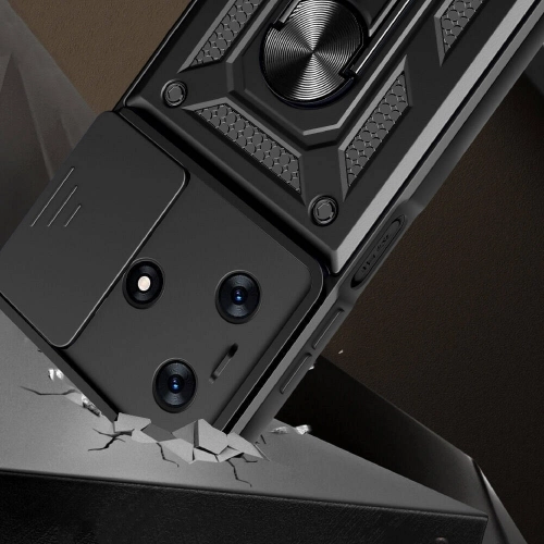 Tecno Spark 10 4G Kılıf Zırhlı Standlı Silikon Sürgülü Kamera Korumalı Tank Kapak - Siyah