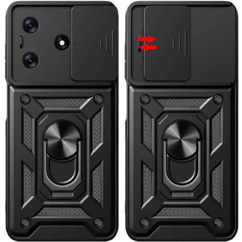 Tecno Spark 10 4G Kılıf Zırhlı Standlı Silikon Sürgülü Kamera Korumalı Tank Kapak - Siyah