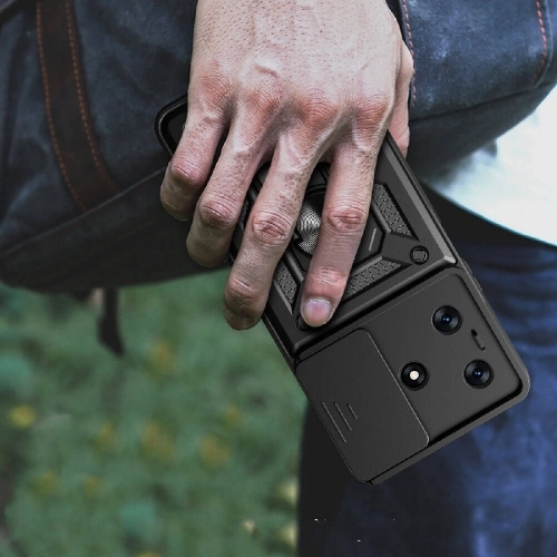 Tecno Spark 10 4G Kılıf Zırhlı Standlı Silikon Sürgülü Kamera Korumalı Tank Kapak - Siyah