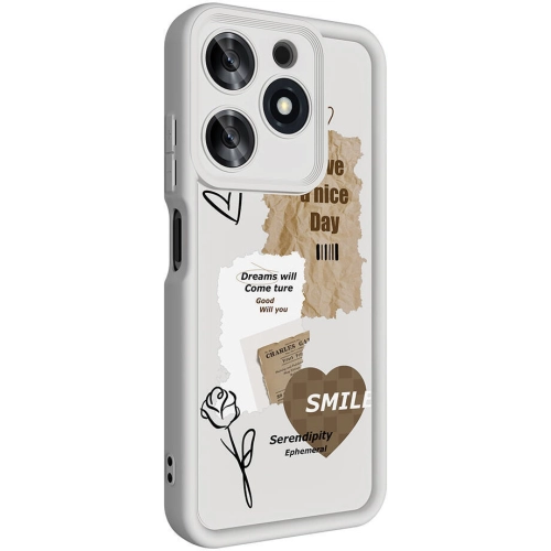 Tecno Spark 10 Pro Kılıf Kamera Korumalı Baskılı Arka Yüzey Klas Kapak - Beyaz